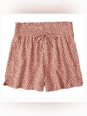 Abercrombie & Fitch Rust / Cream Print High-Waist, pull-on Shorts, Small